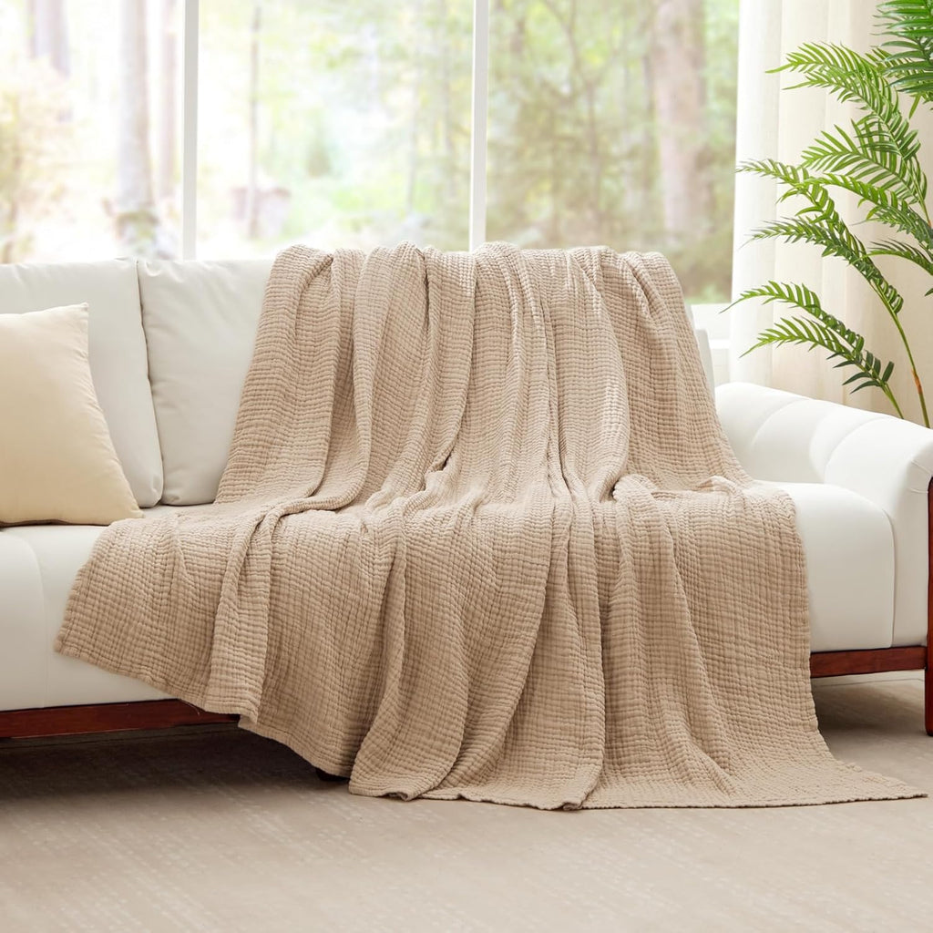 6 Layers Cotton Muslin Blankets Large, Lightweight Cotton Throw, Cooling Soft Throw Blanket for Year-Round Comfort