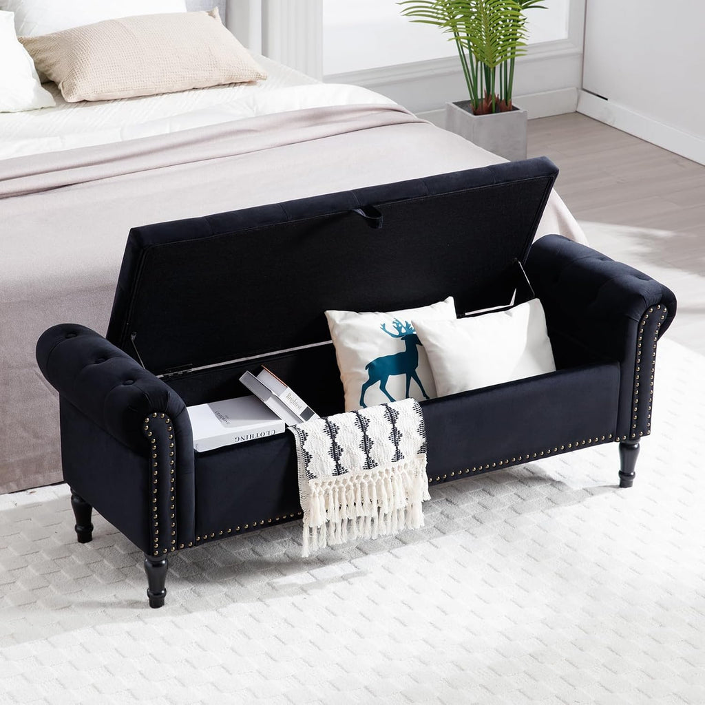 67'' End of Bed Storage Bench King Size, Storage Bench End of Bed, Upholstered Velvet Tufted Storage Ottoman Benches