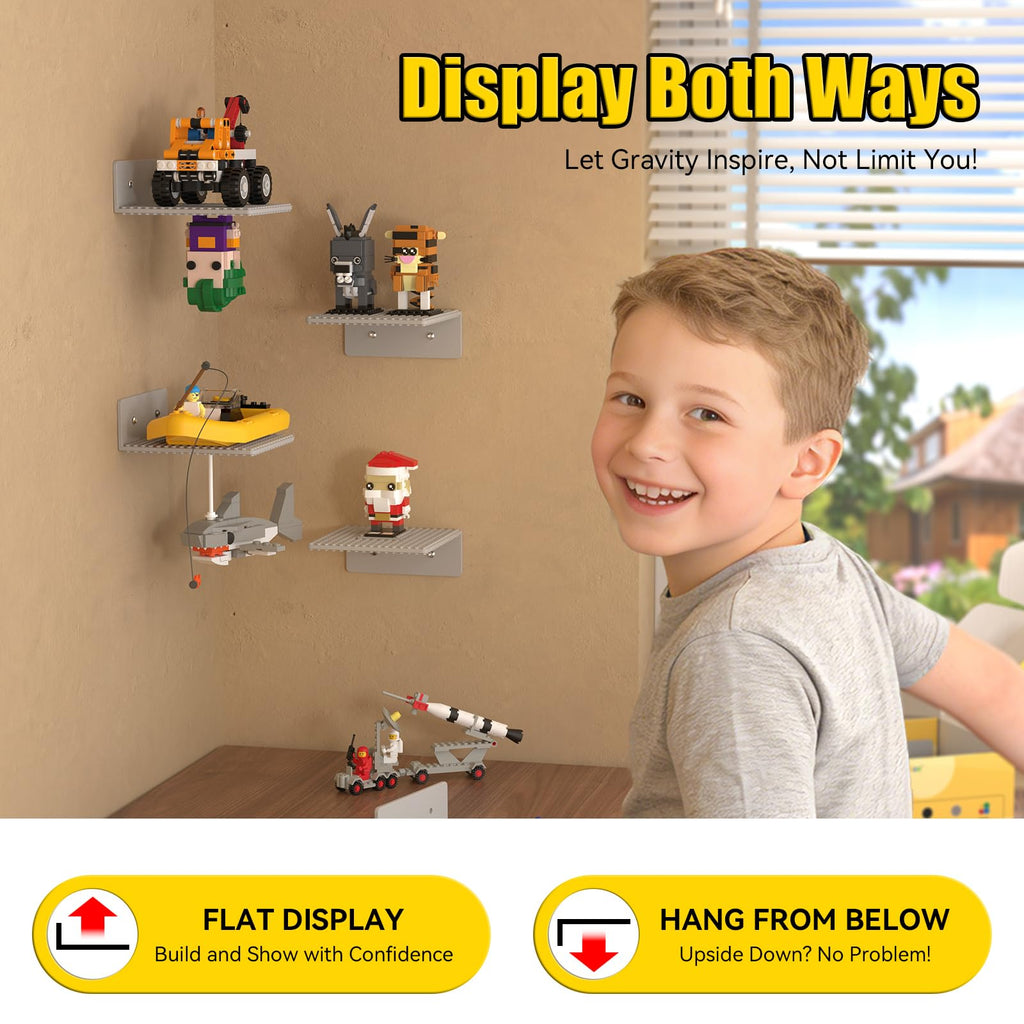 9Pack Floating Shelves for Wall Compatible with Lego Bricks, Gray