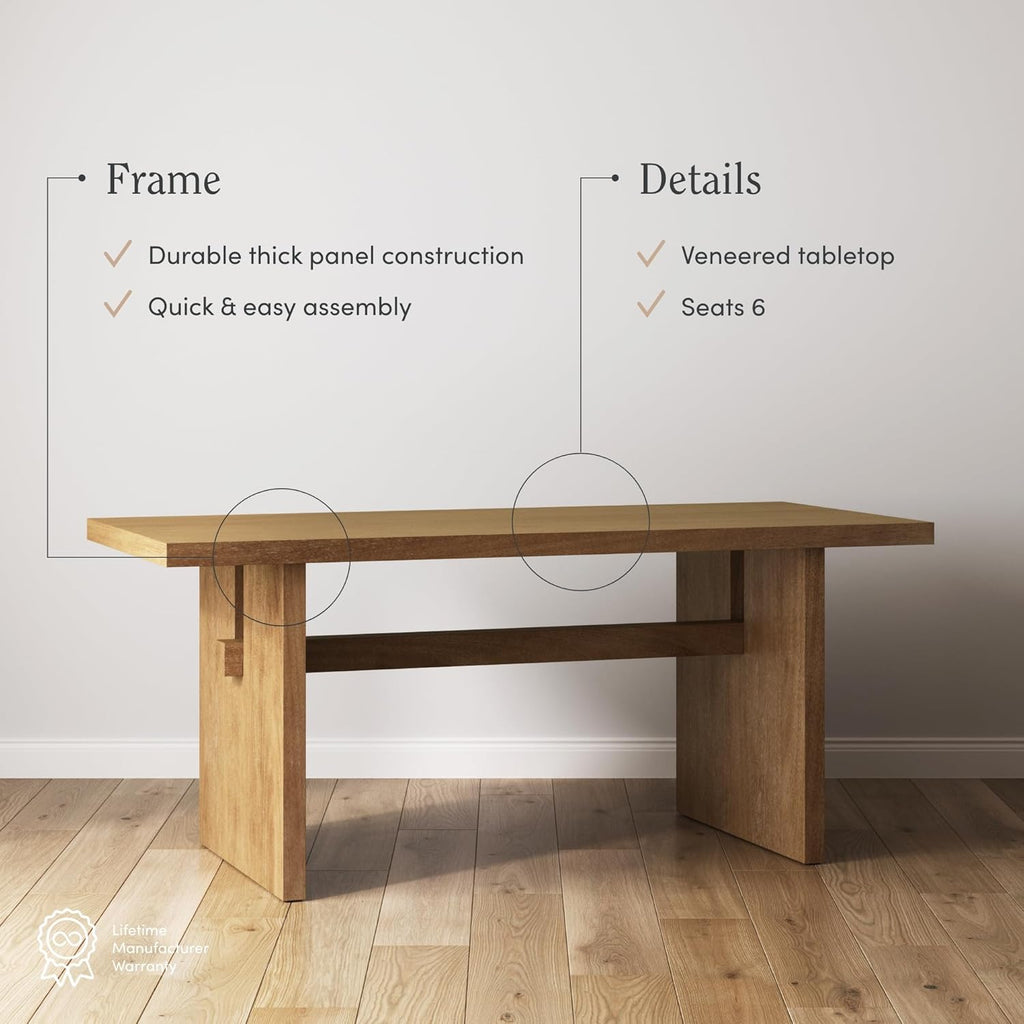Briggs Modern Dining Table for 6, Small Rectangle Dining Table, Solid Wood in Light Brown Finish