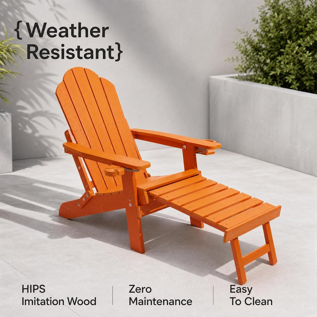 Ergonomic Adjustable Adirondack Chair with Ottoman Set of 2,Folding Adirondack Chair with 2 Cup Holder
