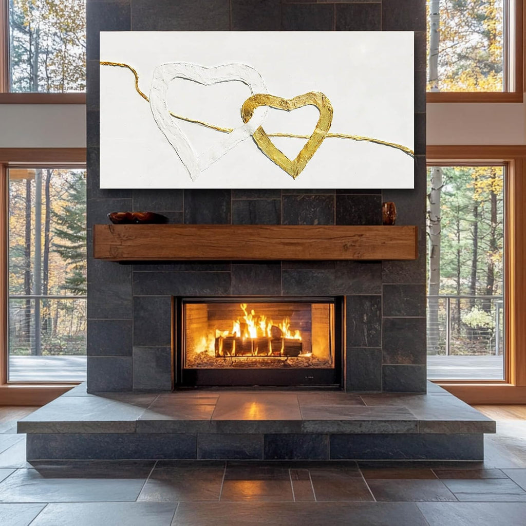 White and Gold Abstract Wall Art Minimalist Wall Decor Heart Art Prints Living Room Canvas Picture Line Art