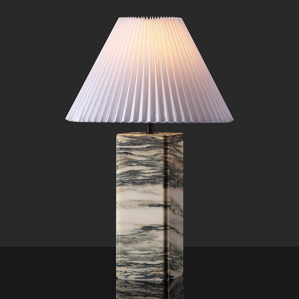 Mackenzie Cream/White Marble Square 25-inch Table Lamp Living Room Home Office Desk Nightstand (LED Bulb Included)