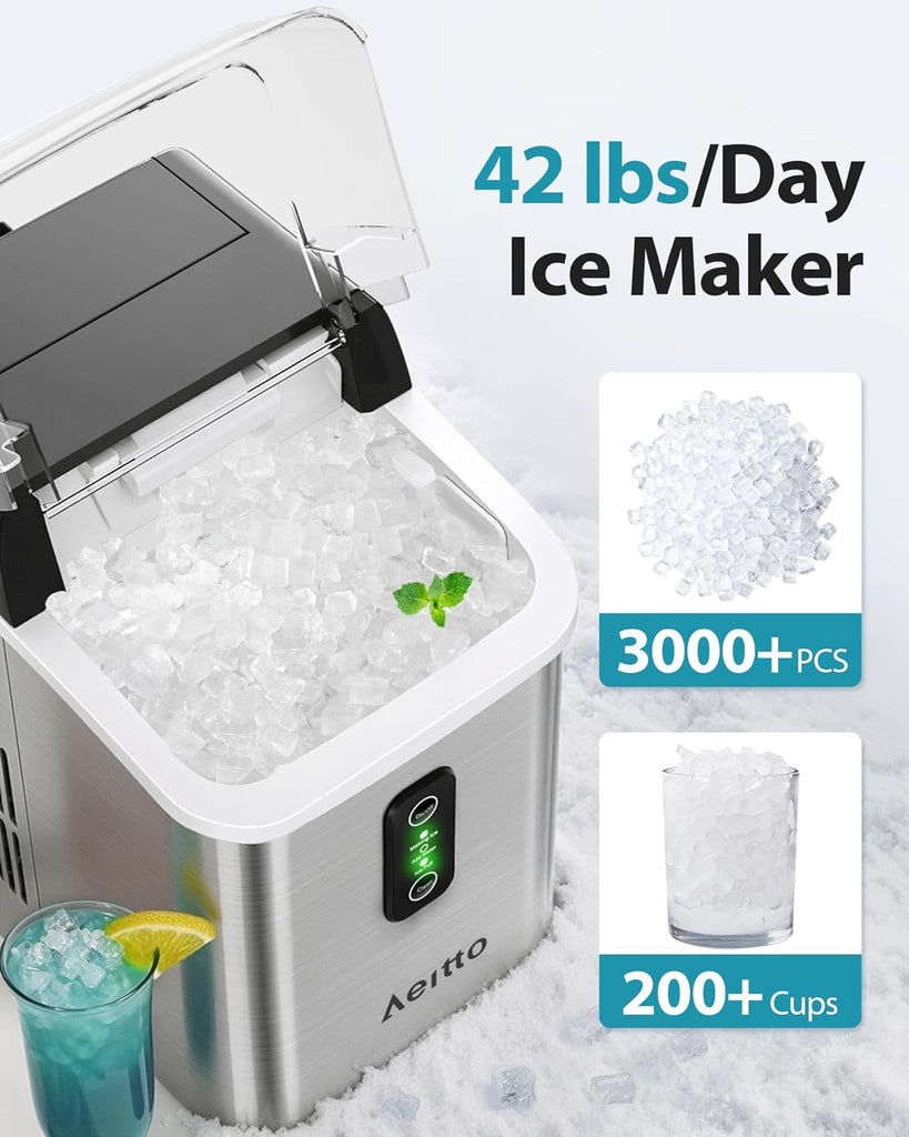 Nugget Ice Maker Countertop, 42lbs/24H Ice Machine with 1.5L Water Tank, Rapid Ice Release in 6 Mins, Self-Cleaning