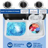 Portable 30Lbs Twin Tub Washing Machine Washer and Dryer Combo, Compact Laundry Machine with Drain Pump, Time Control
