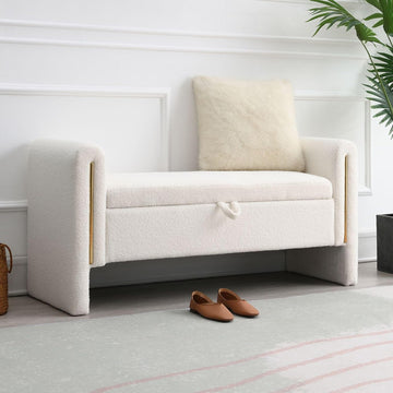 Modern 52" Storage Ottoman Bench, Upholstered End of Bed Storage Bench with Armrests, Entryway Bench, Teddy Foot Rest