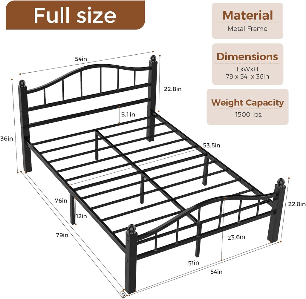 Full Bed Frames with Headboard, Noise-Free Design & Underbed Storage Heavy Duty Metal Bed Frames No Box Spring