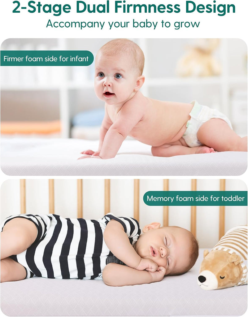 Memory Foam Crib Mattress, Breathable Dual Sided Toddler Mattress | Waterproof Removable Machine Washable Cover
