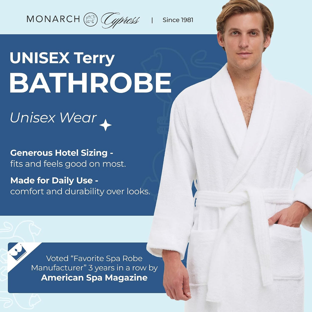 Terry Shawl Collar Unisex Bathrobe | Thick Terrycloth Fabric, Generously Sized Hotel & Spa Robe with Pockets