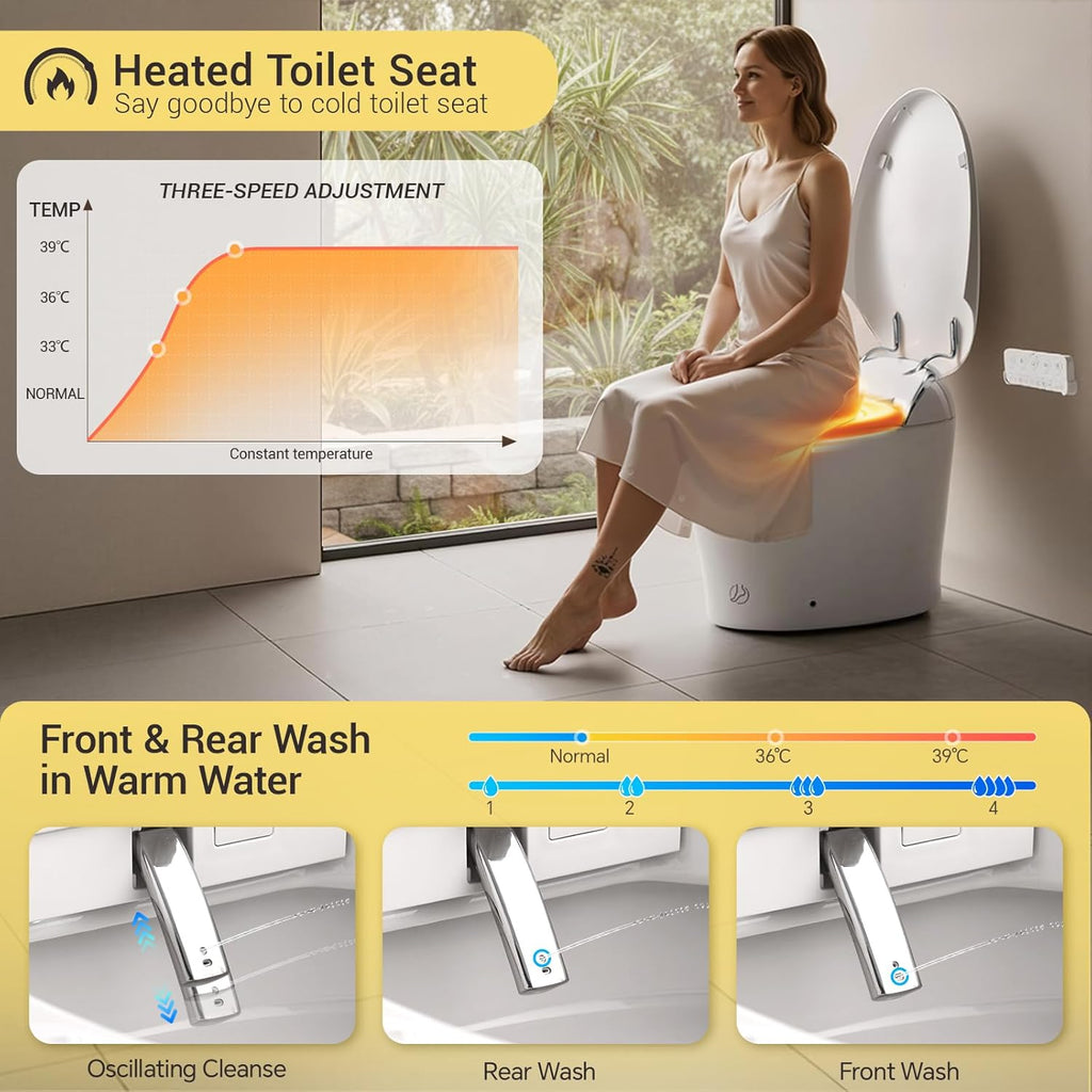 Silver Strip Artistic Smart Toilet,Powerful Flush,Auto Open/Close,Comfort Height,Instant Warm