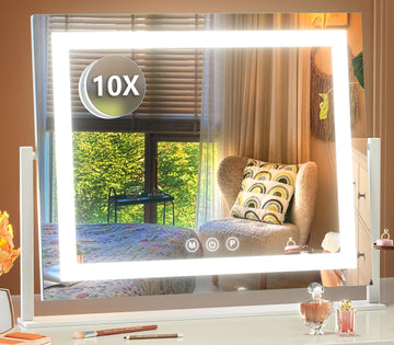 Lighted Makeup Mirror, 17.3"x13" Hollywood Vanity Mirror with Lights,Three Color Lighting Modes, and 5X Magnification