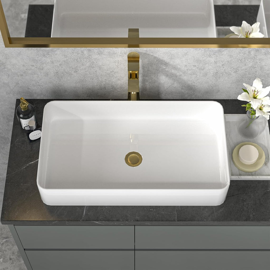 24 Vessel Sink Rectangle - 24 x 14 Inch Bathroom Sink Modern Large Rectangular Above Counter White Porcelain