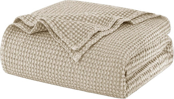 100% Cotton Blanket Throw Size, Machine Washable,Oatmeal,50x60 Inches