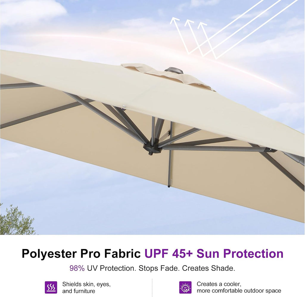 9' X 11.5' Patio Umbrella with Base Outdoor Cantilever Rectangle Umbrella Offset Umbrella with 360-degree Rotation Pool