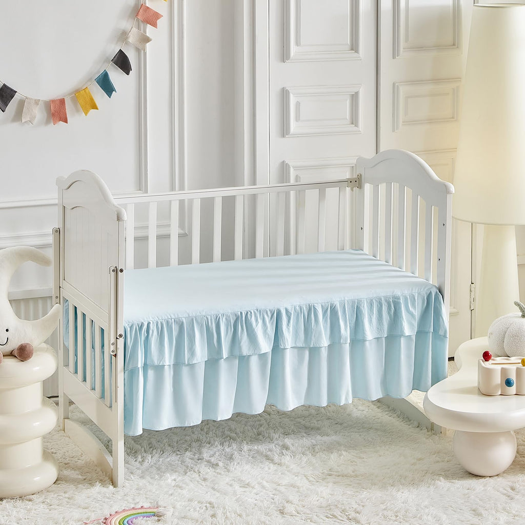 Ruffled Crib Bedding Set Baby Boho Quilted Comforter with Fitted Sheet and Bed Skirt - Cute Soft Breathable
