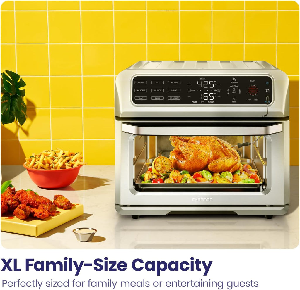 Air Fryer Toaster Oven Combo with Probe Thermometer, 12-In-1 Stainless Steel Convection Countertop, 10 Inch Pizza, 4
