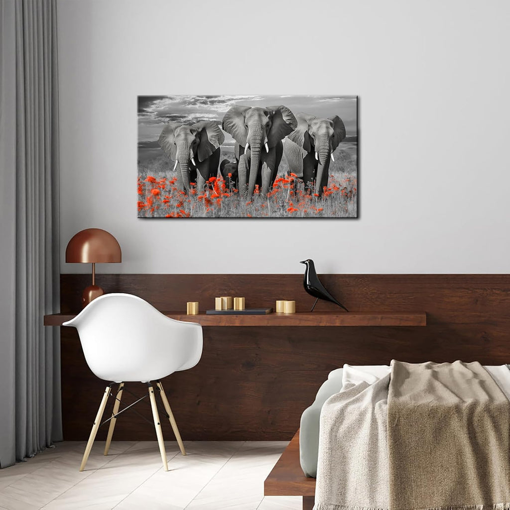 African Elephants Canvas Wall Art Sunset Elephants Pictures Wildlife Animal Artwork Prints On Wrapped Canvas Decor