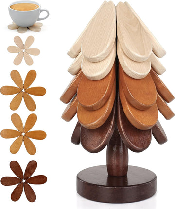 Wooden Trivets for Hot Dishes, Trivet Tree Christmas Tree Trivet Coasters for Hot Pot Pans Bowls Drinks - Set of 5