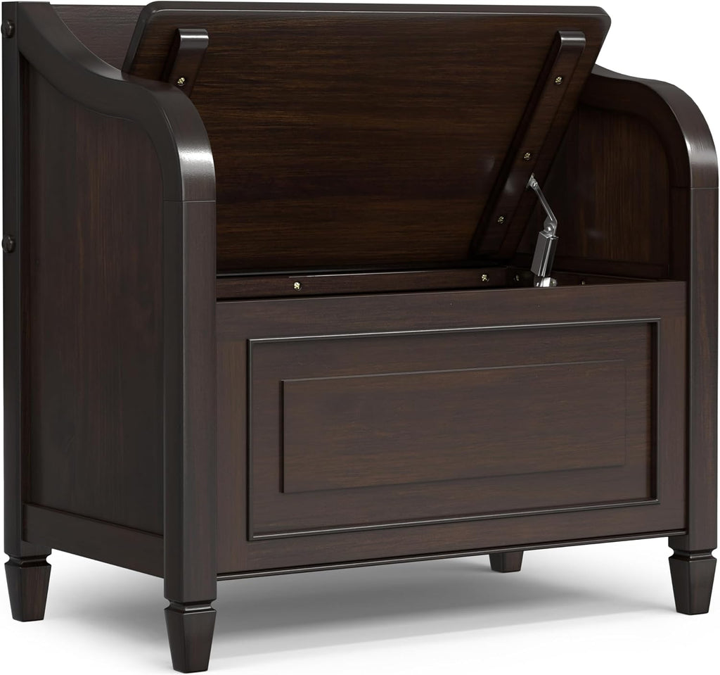 Connaught 51" Wide Solid Wood Trunk Bench in Black | Traditional entryway bench with lift-up lid and hidden storage