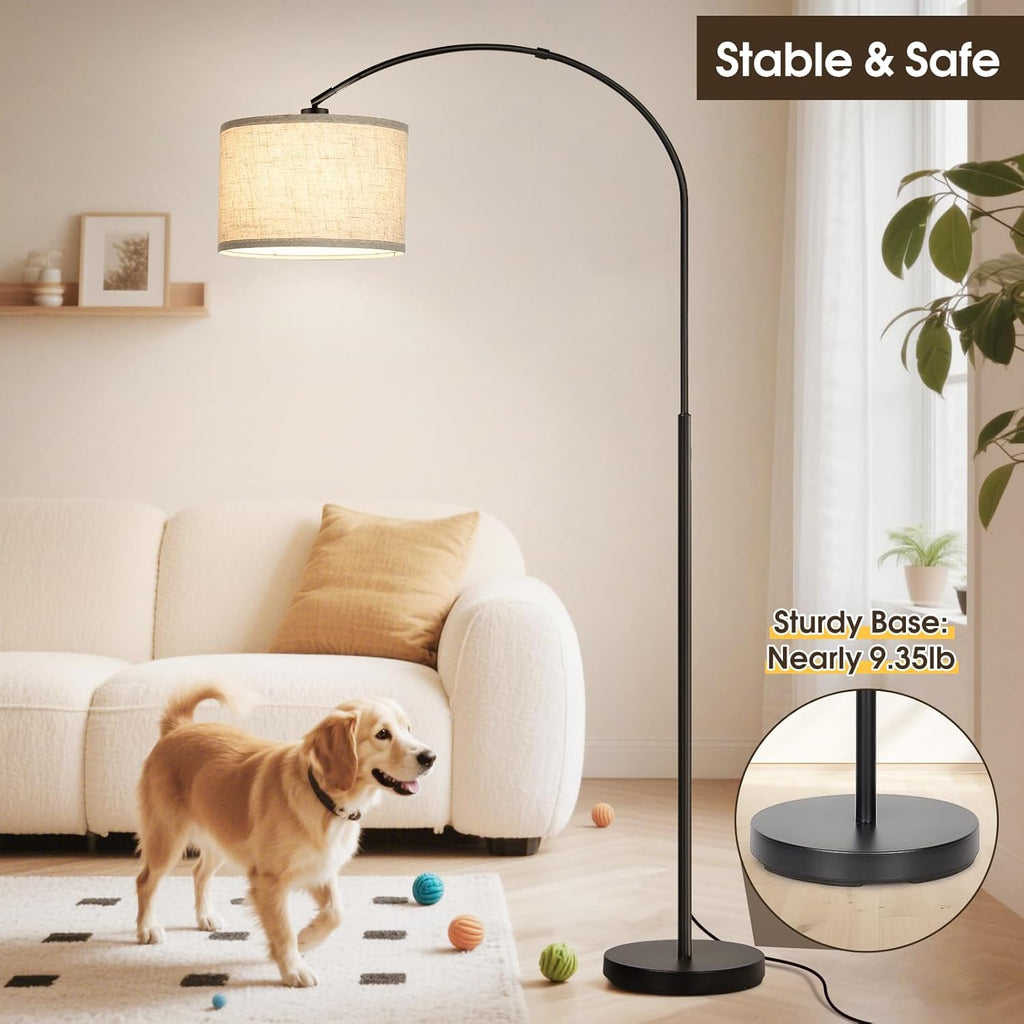 Dimmable Floor Lamp, Arc Floor Lamp with Dimmer, Black Standing Lamp with Adjustable Hanging Shade