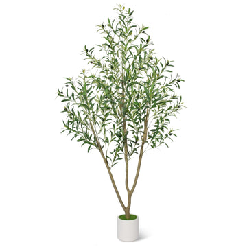 Faux Olive Tree 6FT Tall Olive Trees Artificial Indoor with White Planter, Artificial Plants Indoor Faux Tree with