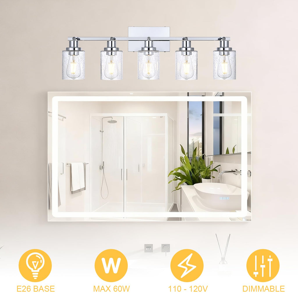 Chrome Track Light Fixture Ceiling Track Lighting Kit with Seeded Glass Track Lighting Heads Ceiling Vanity
