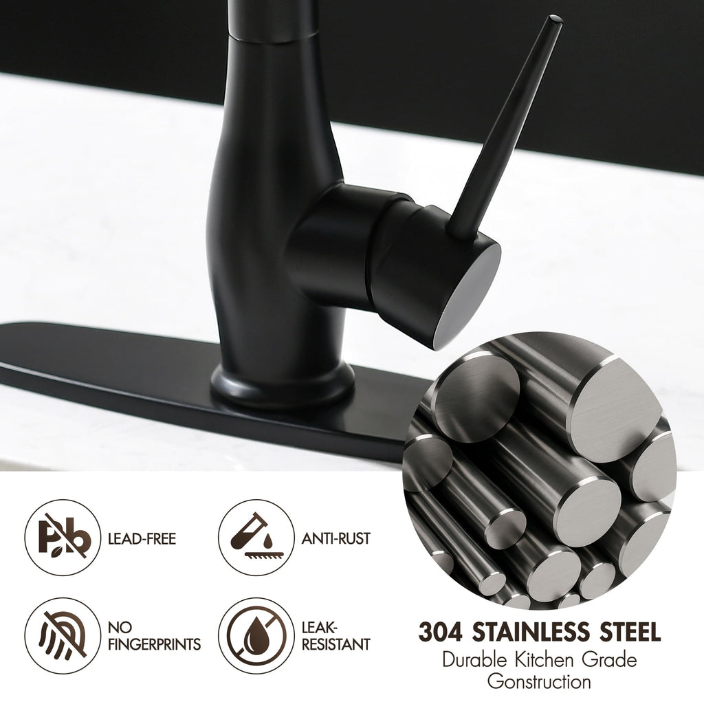 Matte Black Commercial Kitchen Sink Faucet with Pull Down Sprayer