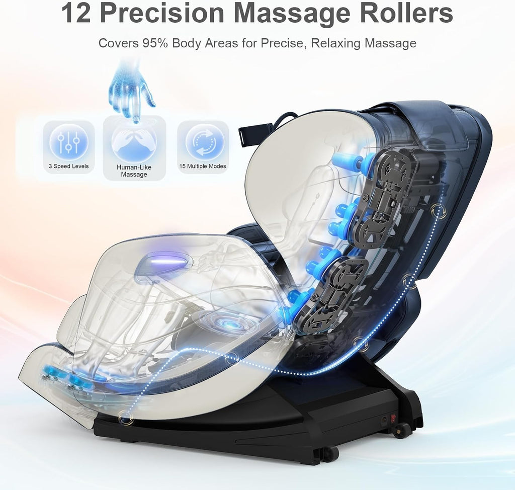 2026 SL Track Massage Chair Full Body, Zero Gravity Recliner | 12 Fix Rollers, 8 Airbags, 15 Auto Programs, Foot