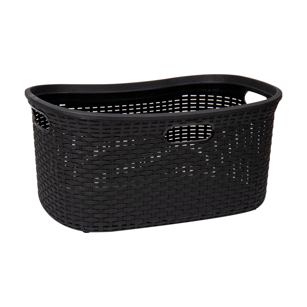 40L Laundry Basket, Clothes Hamper, Premium Wicker Design, Plastic, Black
