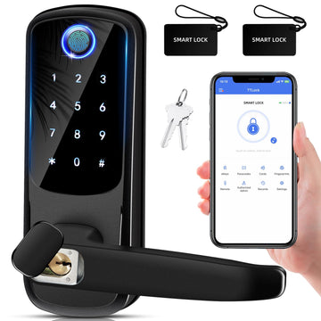Smart Door Lock with Handle, Keyless Entry Digital Lock for Front/Interior Door, Fingerprint Exterior Locks
