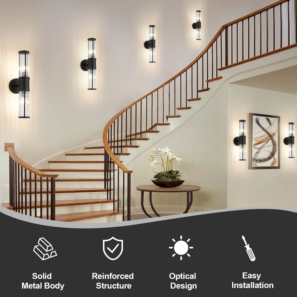 19.69" Modern Bathroom Wall Sconce Light Fixture, Black Glass Rod Vanity Light with E12 Base, Up or Down Mounting for