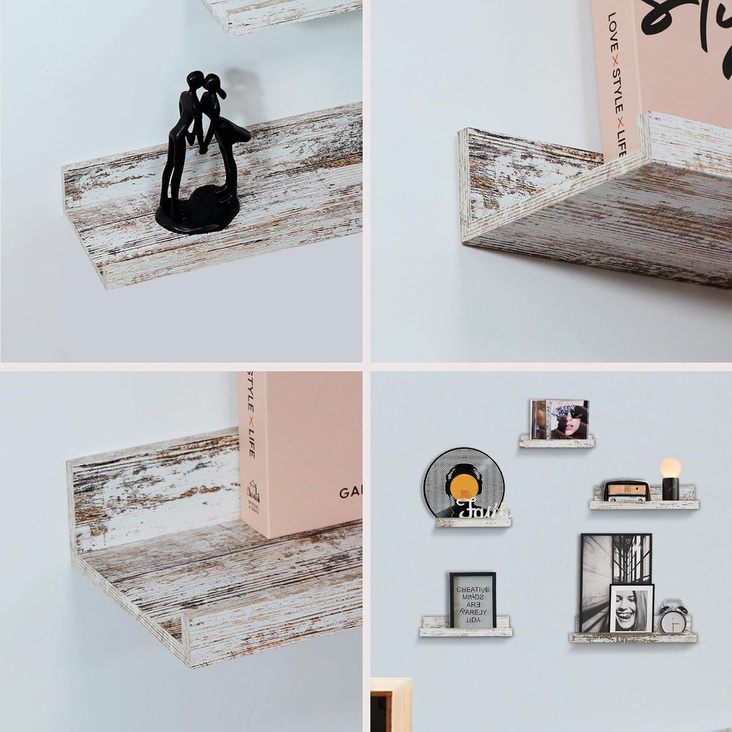 Rustic Shelves Wall-Mounted Distressed White - Farmhouse Wall Shelves 15.8 inch Wood Wall Decor Decorative Small