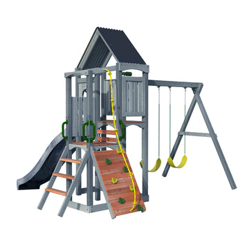 & June Haven II Cedar Swingset with Swings, Slides, and Accessories - Backyard Outdoor Playground Equipment - 100%