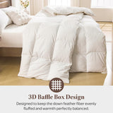 Goose Feather Down Fiber Comforter Queen - 100% Organic Cotton Shell All Season Duvet Insert, Medium