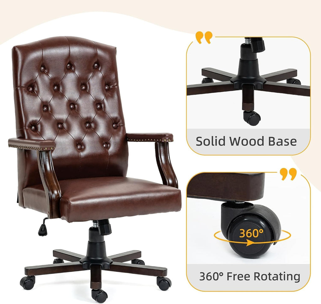 Executive Office Chair, High Back Computer Chair with Upholstered Backrest Vinage Farmhouse Retro Style, Faux Leather