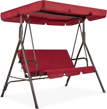 2-Person Outdoor Patio Swing Chair, Hanging Glider Porch Bench for Garden, Poolside, Backyard w/Convertible Canopy
