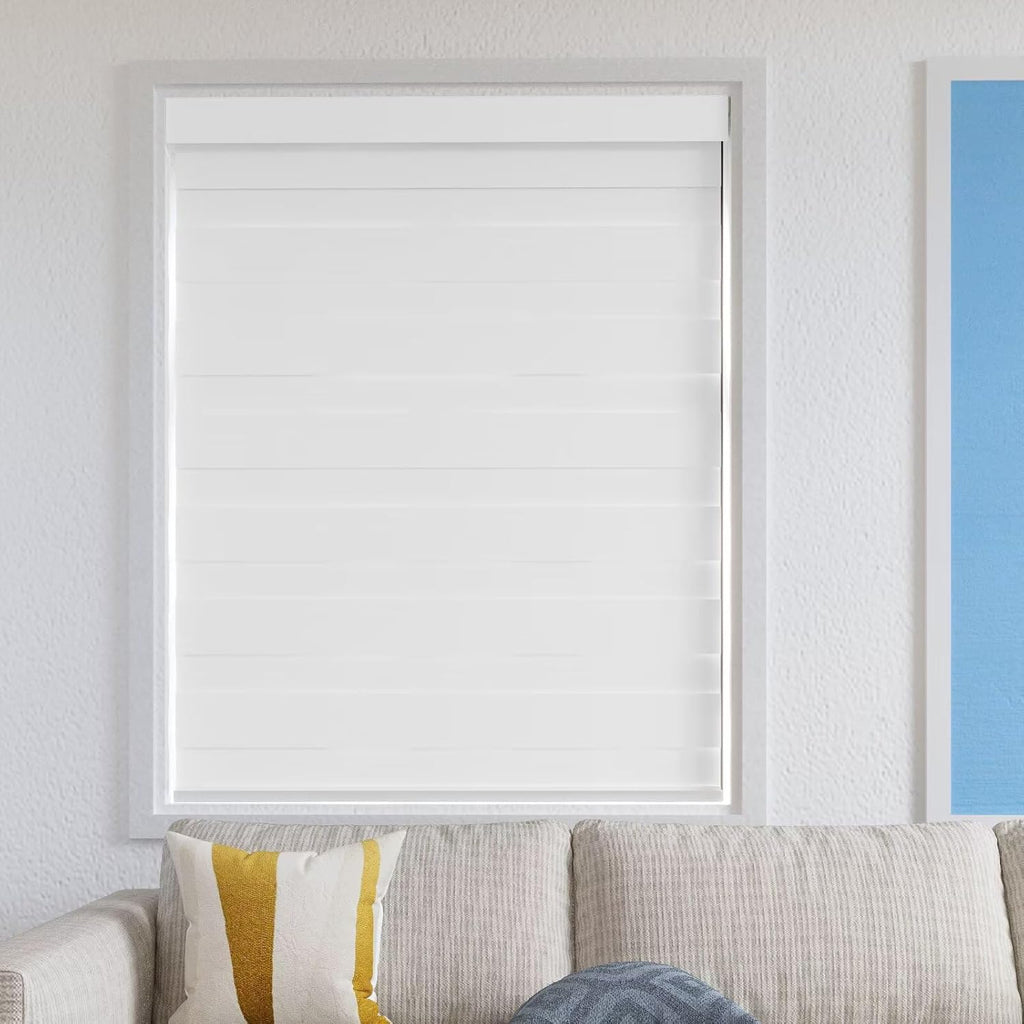 Custom No Drill Zebra Roller Shades, Blackout(85%) Cordless Dual Layer No Drilling Day and Night Blind for Windows