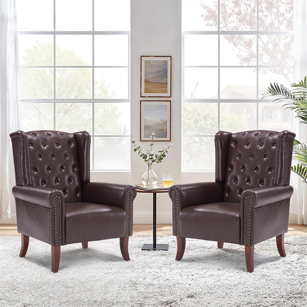 PU Leather Accent Chair Modern Wingback Armchair Club Sofa Chair High Back Living Room Chair , Lounge (Caramel)