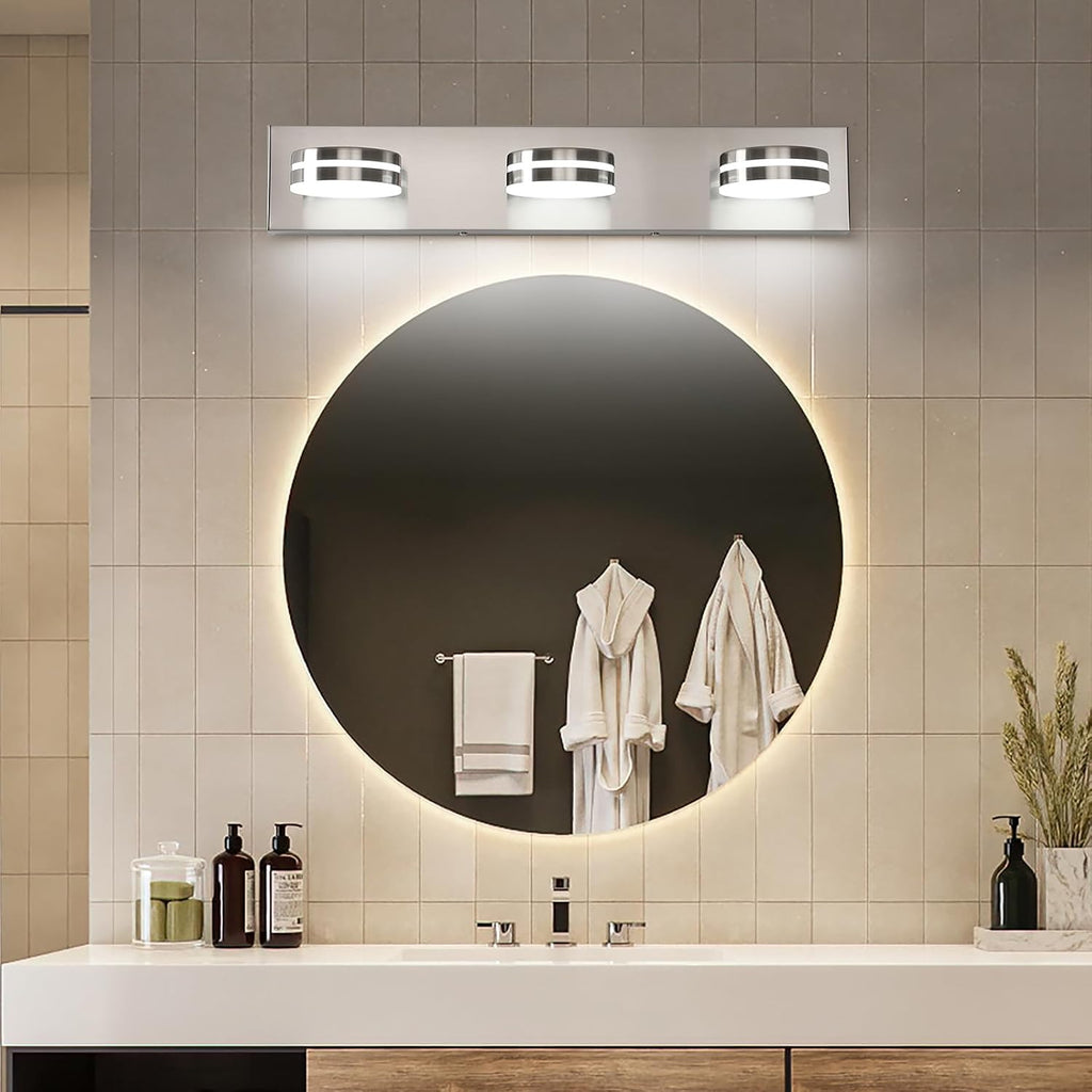 Brushed Nickel Bathroom Vanity Light, (24in Dimmable) 3-Light Bathroom Light Fixtures Over Mirror, LED 5500K Vanity
