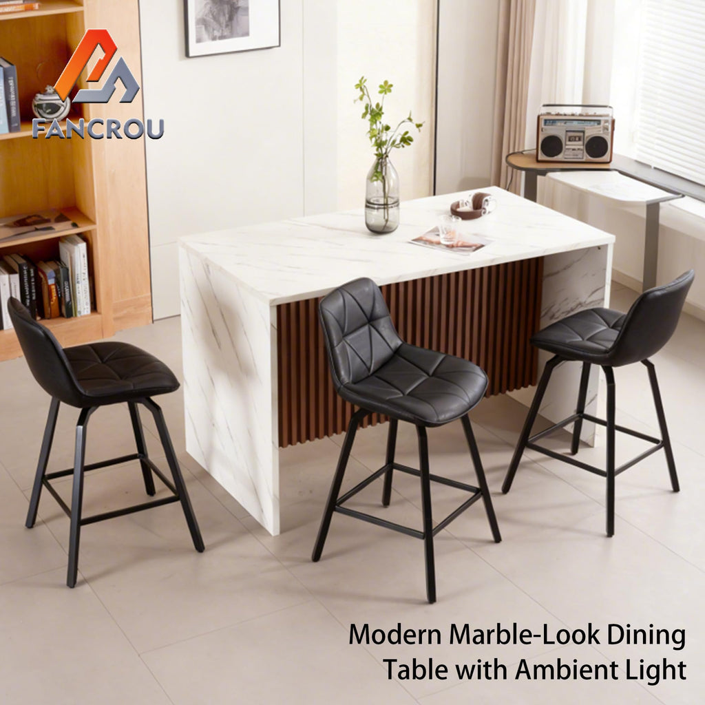 59 Inch Large Imitation Marble Dining Table for 4-6 People, Mordern Marble Stripes Kitchen Dining Table with Grille