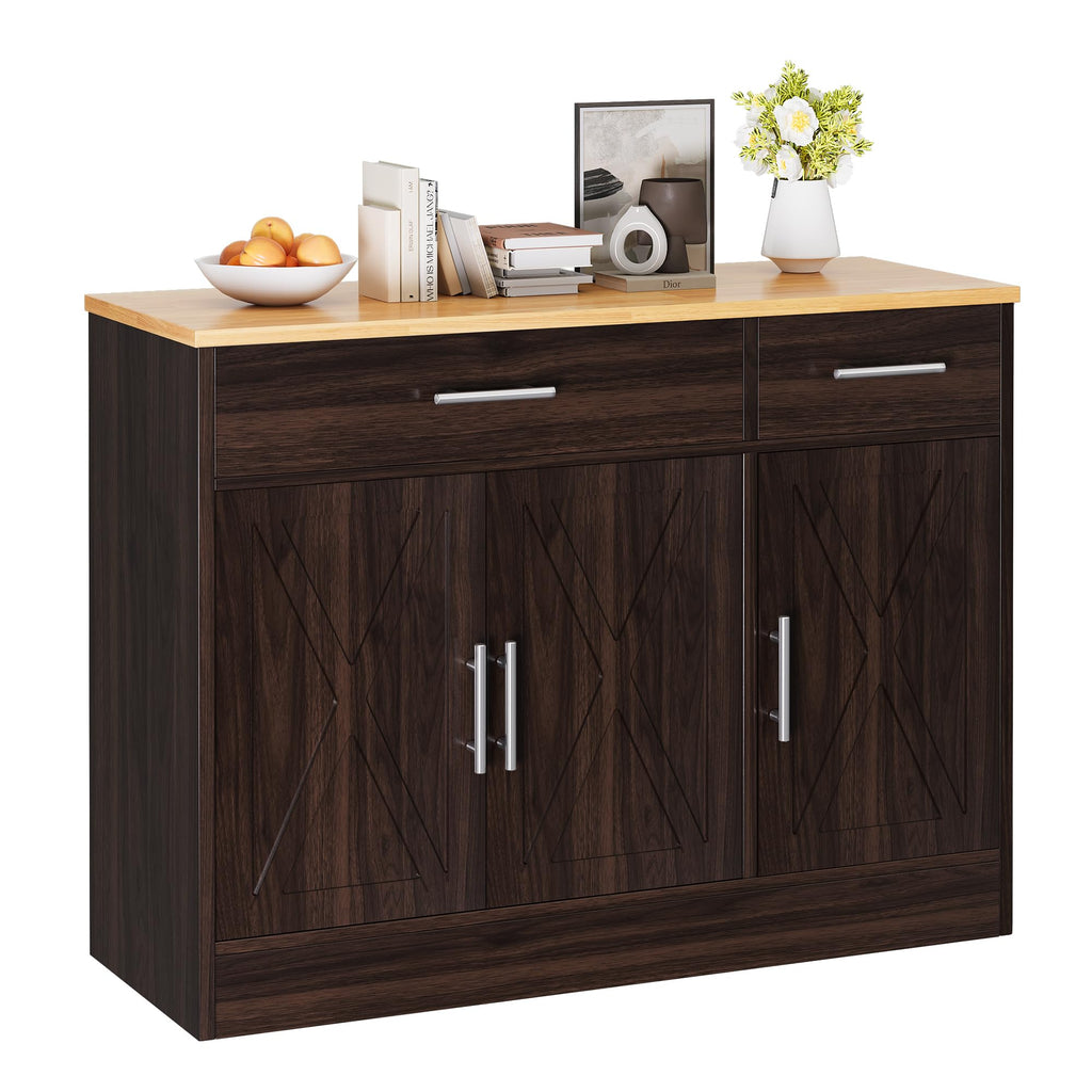 43" Farmhouse Sideboard Buffet Cabinet, Rustic Brown