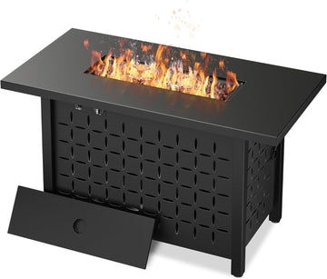 43" Gas Fire Pit for Outside, 50,000 BTU Outdoor Propane Fire Pit Table with Lid & Lava Rock