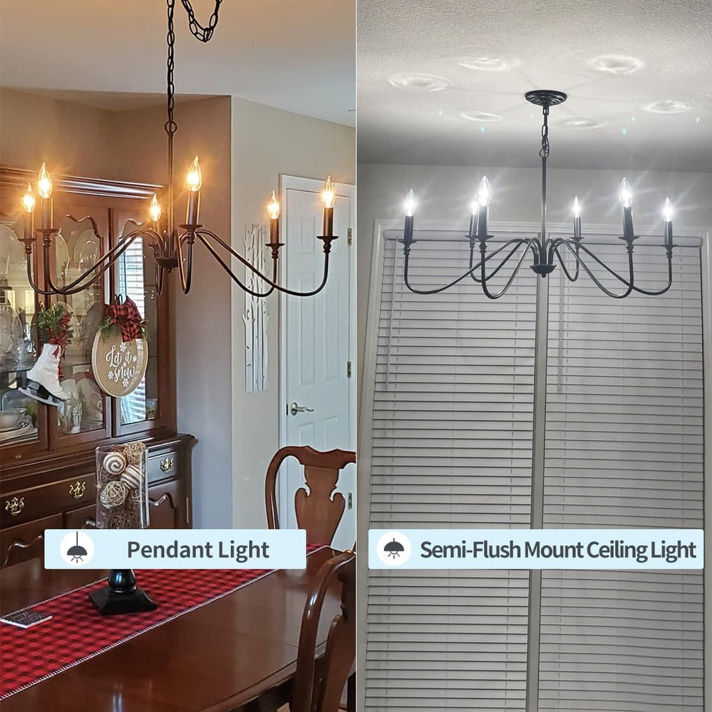 Black Chandelier,6-Light Rustic Industrial Iron Chandeliers for Dining Room Lighting Fixtures Hanging