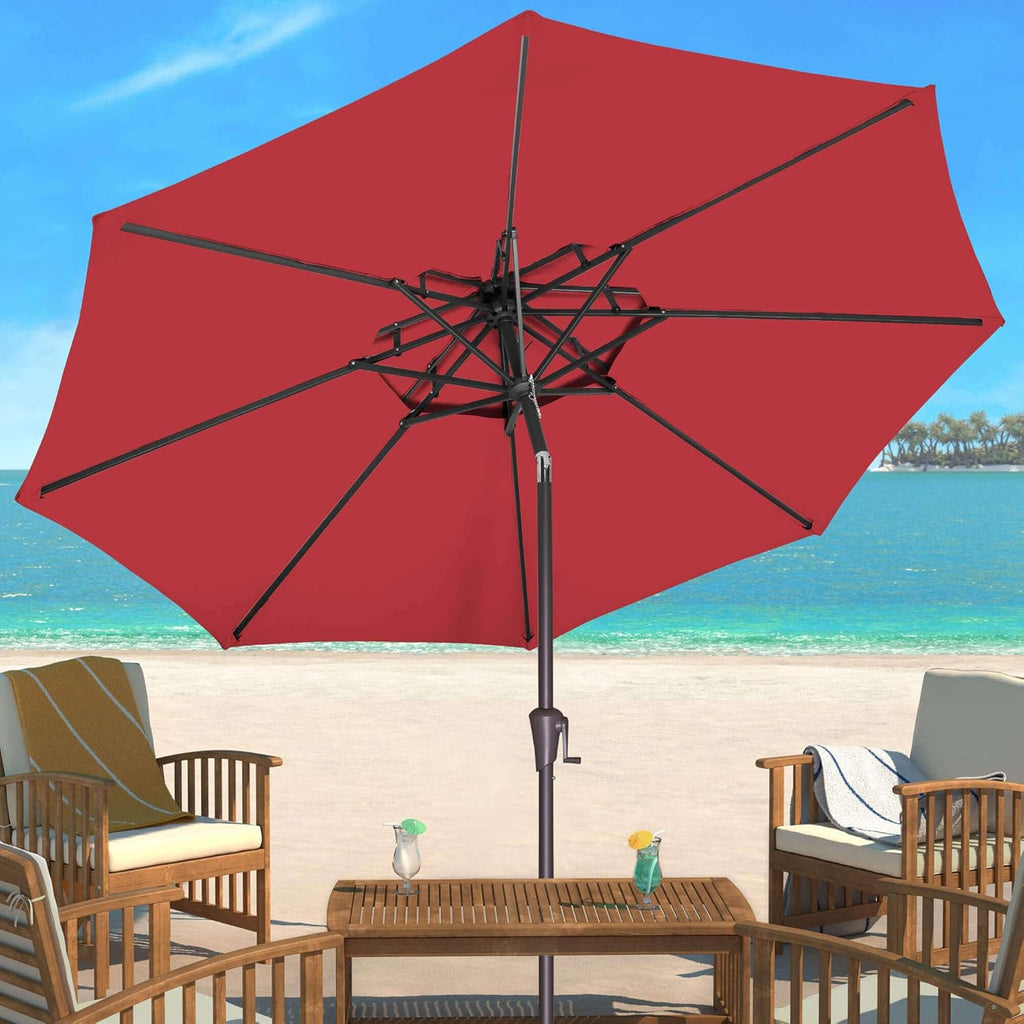 9FT Outdoor Patio Umbrella - 2 Tiers Table Umbrella Waterproof UV Protection