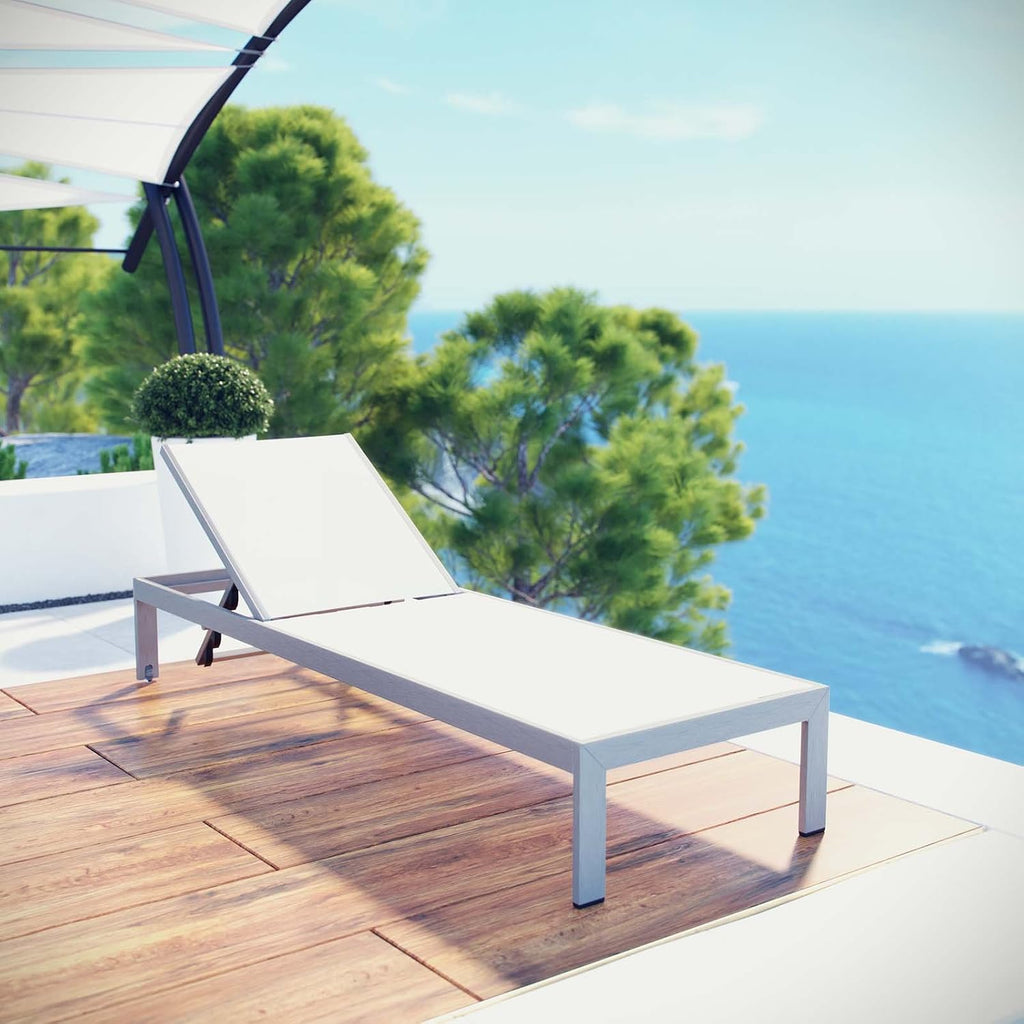 Shore Aluminum Mesh Outdoor Patio Poolside Chaise Lounge Chair in Silver White
