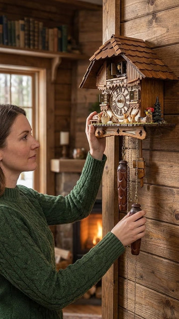 Cuckoo Palace German Cuckoo Clock – Black Forest Hillside Chalet with Animal Figures – Quartz Movement with Music – Night Silence Sensor...