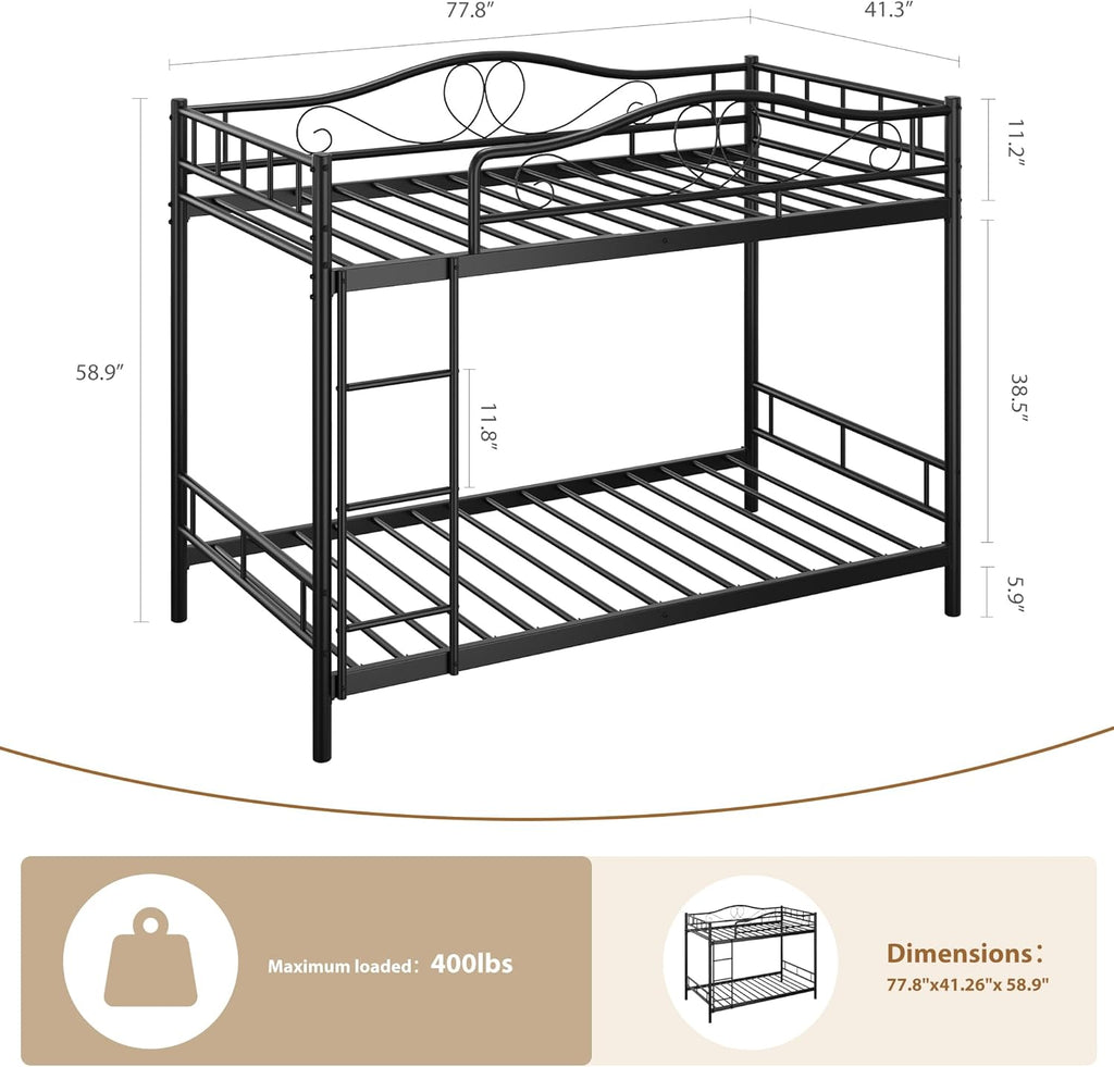 Bunk Bed Twin Over Twin with Ladder & Full Safety Guardrail