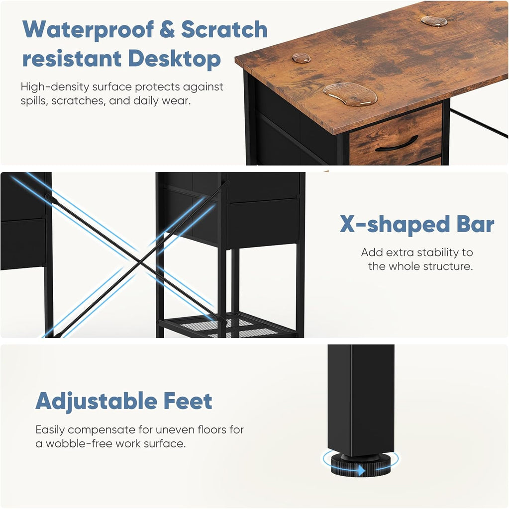 Computer Desk 55 Inch with 4 Drawers Home Office Table with Mesh Shelf for Work Study Writing Gaming Storage Furniture