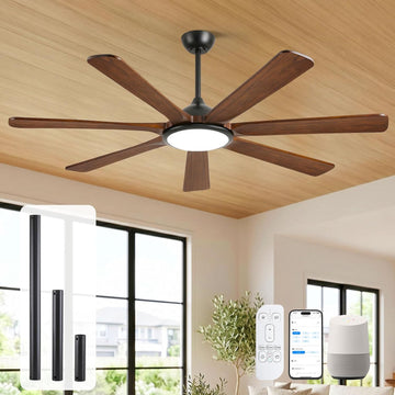 60 inch Smart Ceiling Fan with Light,Rustic Farmhouse 7 Solid Wood Blades