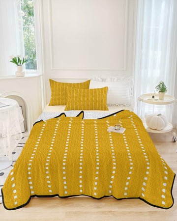Lemon Ticking Quilt Set 3 Pieces Quilted Bedspread- Soft, Vivid Saturation Golden Lightweight Quilt with 2